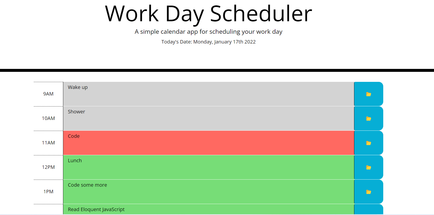Work Day Planner